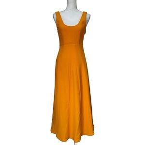 Tibi- Orange Sleeveless Ribbed Stretch Midi Dress with Pockets